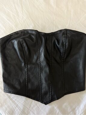 Black Faux Leather Strapless Corset Crop Top